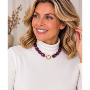 Bijoux Ketting kort grote kralen 8123452 paars goud Bijoux Ketting kort grote kralen 8123452 paars goud